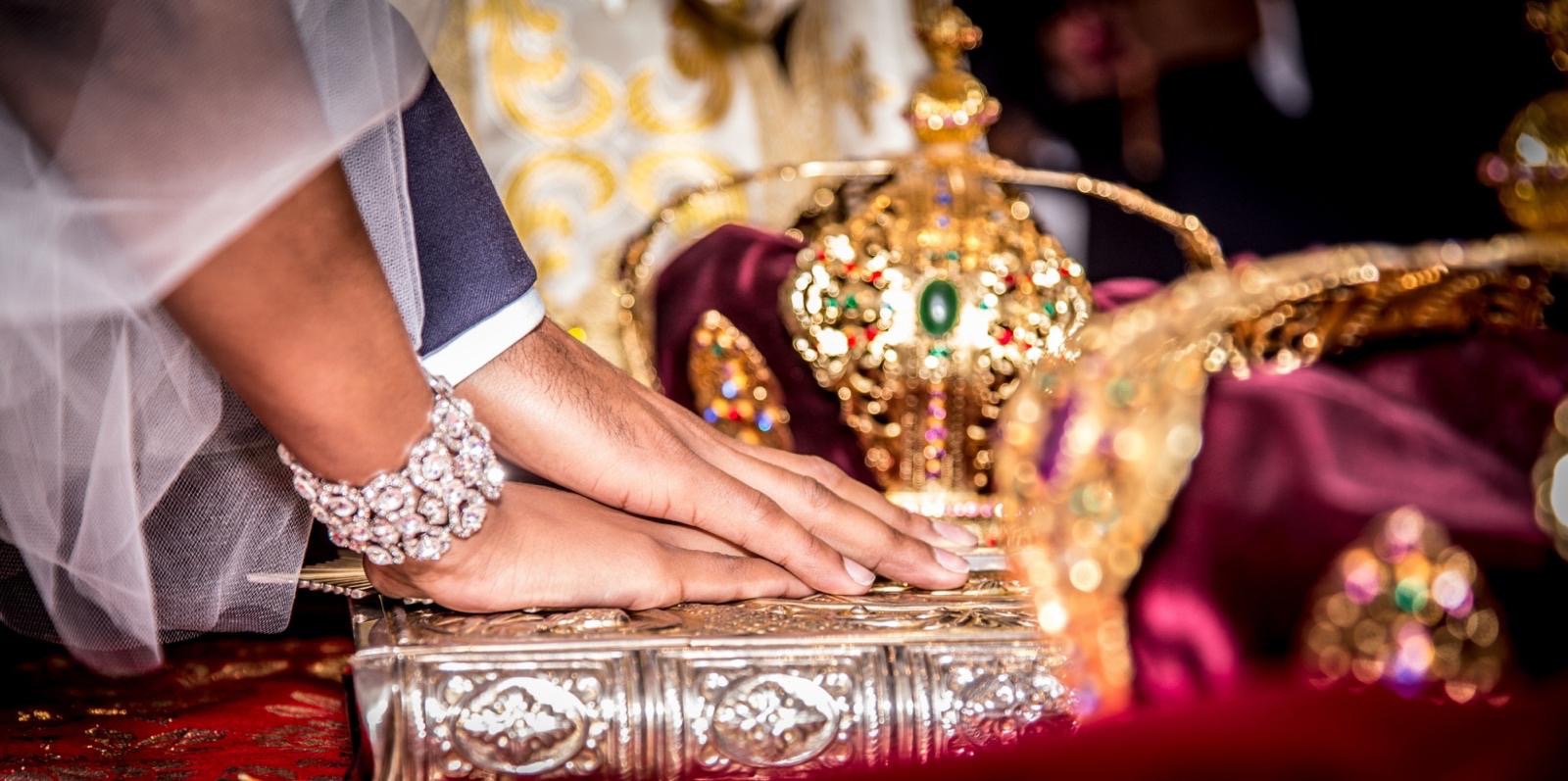 Bride and groom in wedding ceremony